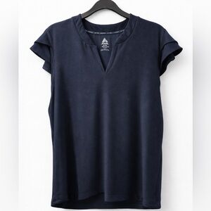 RBX Navy Ribbed Performance Top | XL | Flutter Sleeve V-Neck Active Shirt